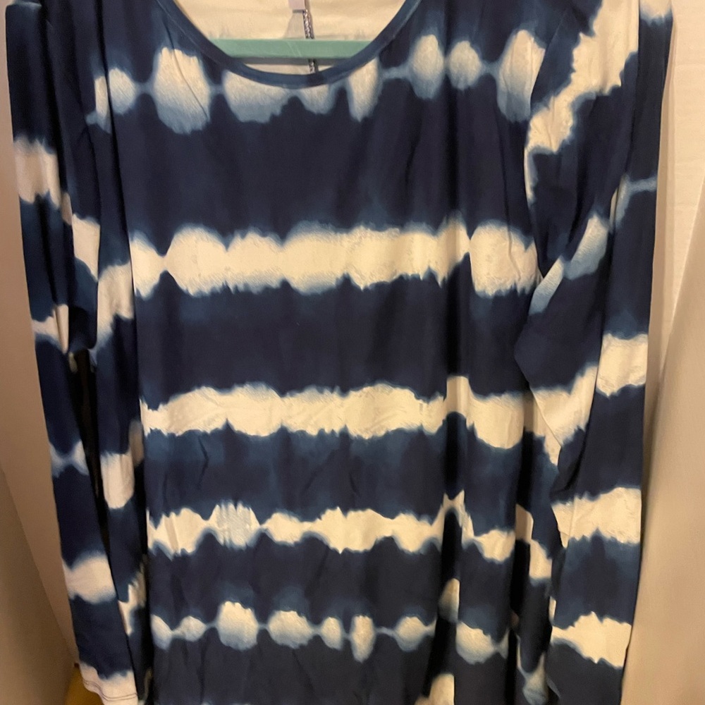 Blue and White Tie-Dye Long Sleeve Top